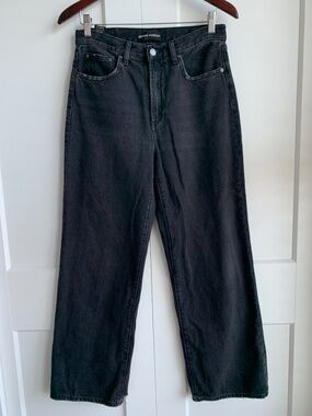 Denim Forum Jeans The Farrah Hi-Rise Wide Leg Women Size 28 Black Eyeline